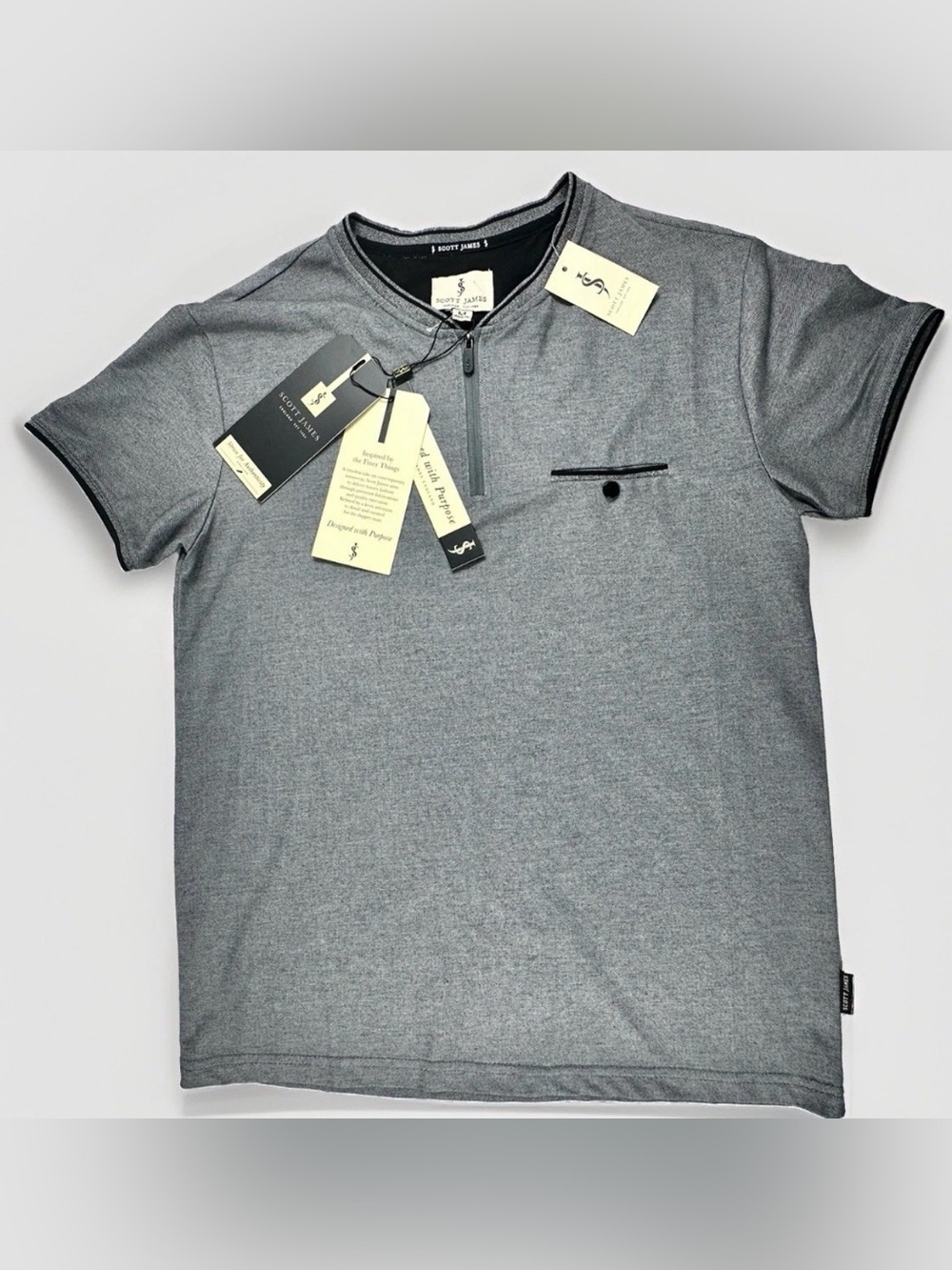 Scott James Polo Shirt Mens Medium Gray 1/4 Zip Short Sleeve Golf Casual NWT